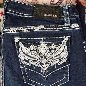 Grace in LA Dark Blue Jeans with White Accents